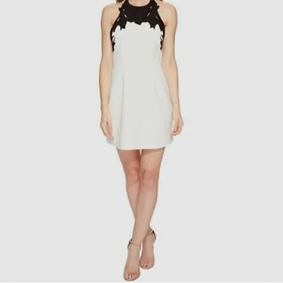Halston Heritage White Embroidered Colorblock Mini Dress - Picture 4 of 10